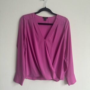 Halogen Radiant Orchid Drape Front Blouse High-Low Hem V-Neck Size S
